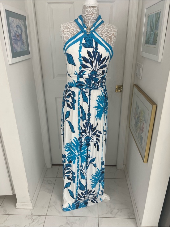 Lilly Pulitzer Dresses & Skirts - Lilly Pulitzer Blue & White Floral Halter Maxi Dress